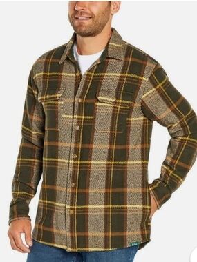 Woolrich Green and Yellow Plaid Cotton Jacket Shirt Sz S Outdoor Camping Casual